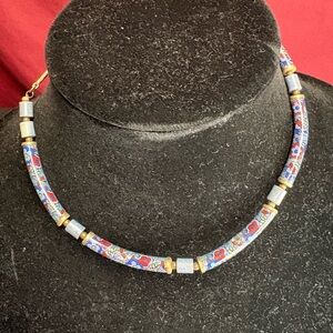 Floral Enamel Necklace with Gold Accents
